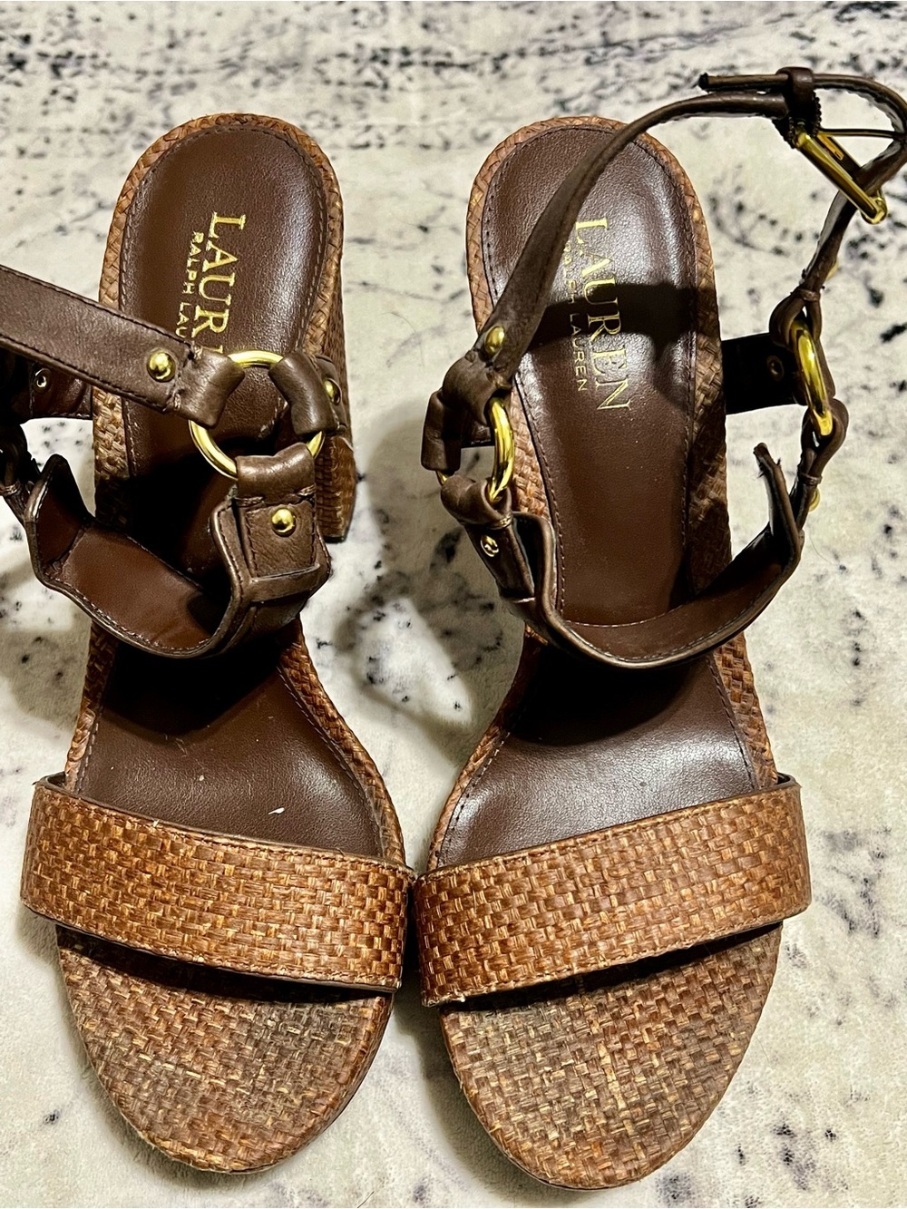 Womens Ralph Lauren Brown Woven Platform Sandals - US 9